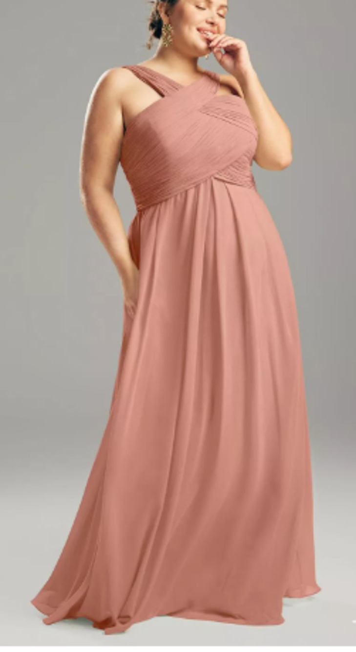 AW BRIDAL 0 XS rose pink Vienna chiffon wedding guest party maxi dress NEW b37